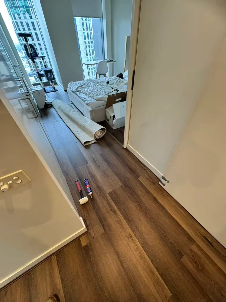 Owner-supplied photo of flooring transitions between interior spaces